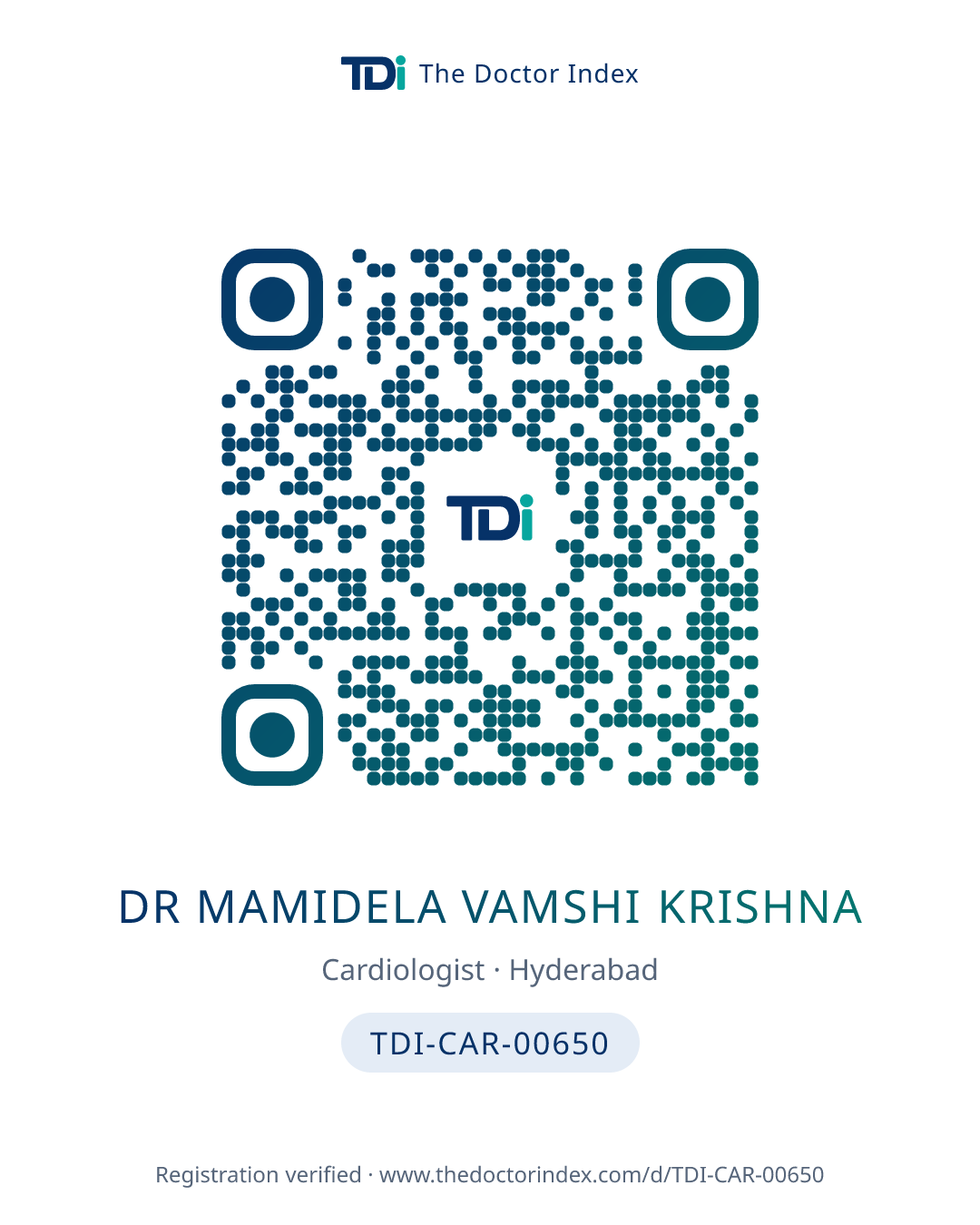 QR card for Dr Mamidela Vamshi Krishna, TDI-CAR-00650