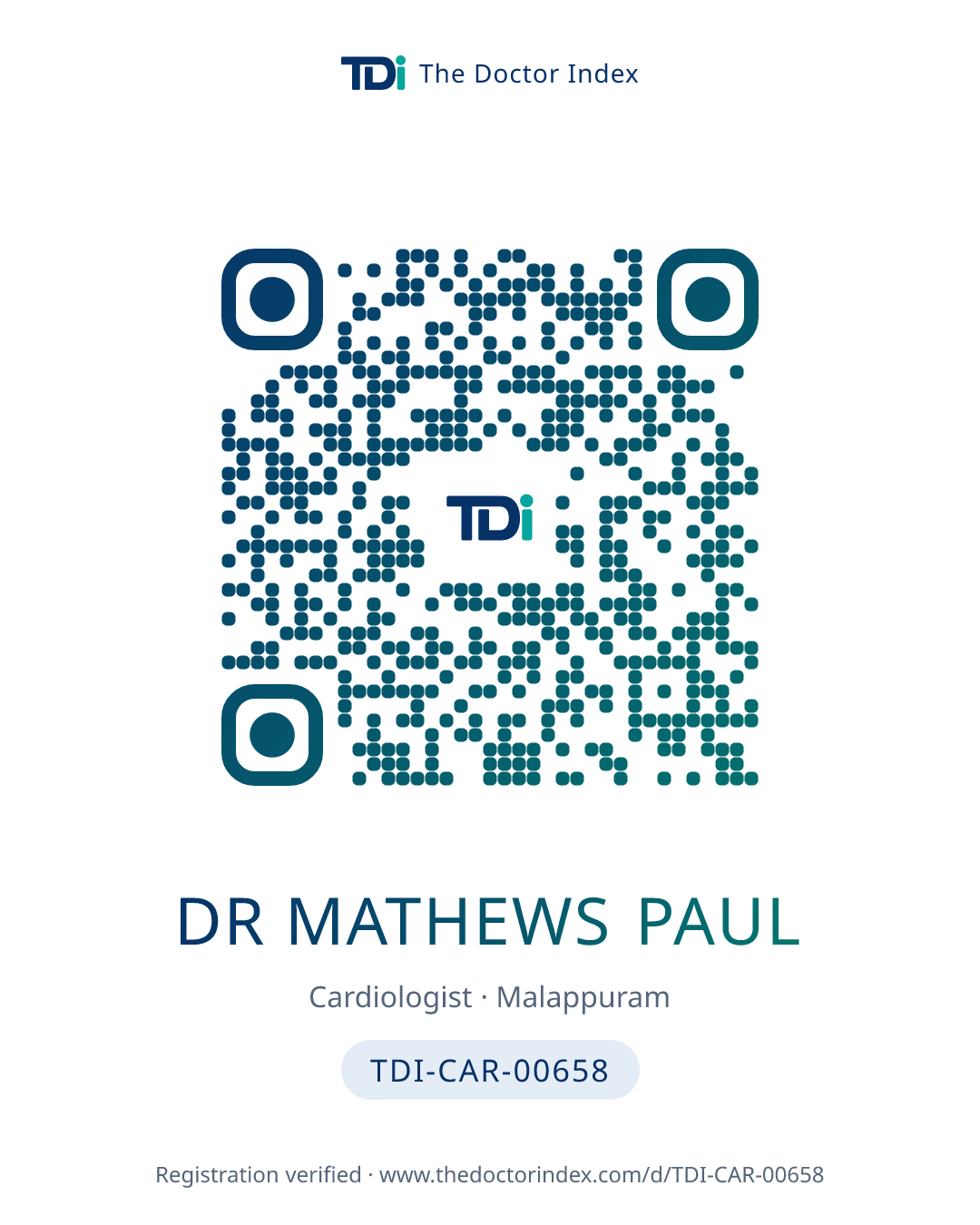 QR card for Dr Mathews Paul, TDI-CAR-00658