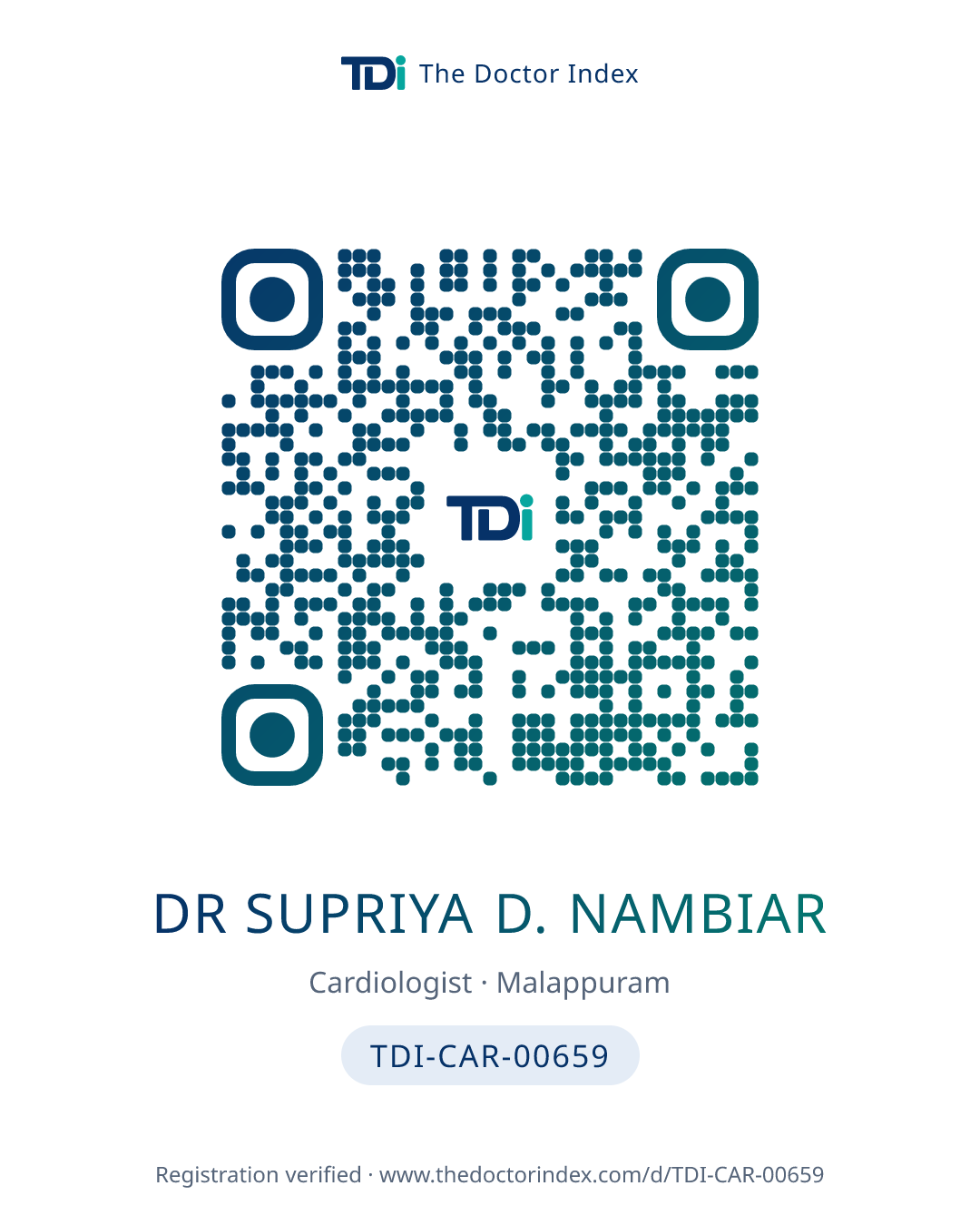 QR card for Dr Supriya D. Nambiar, TDI-CAR-00659