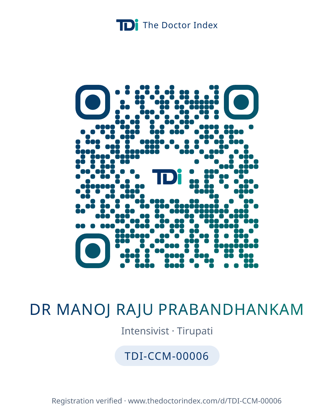 QR card for Dr Manoj Raju Prabandhankam, TDI-CCM-00006