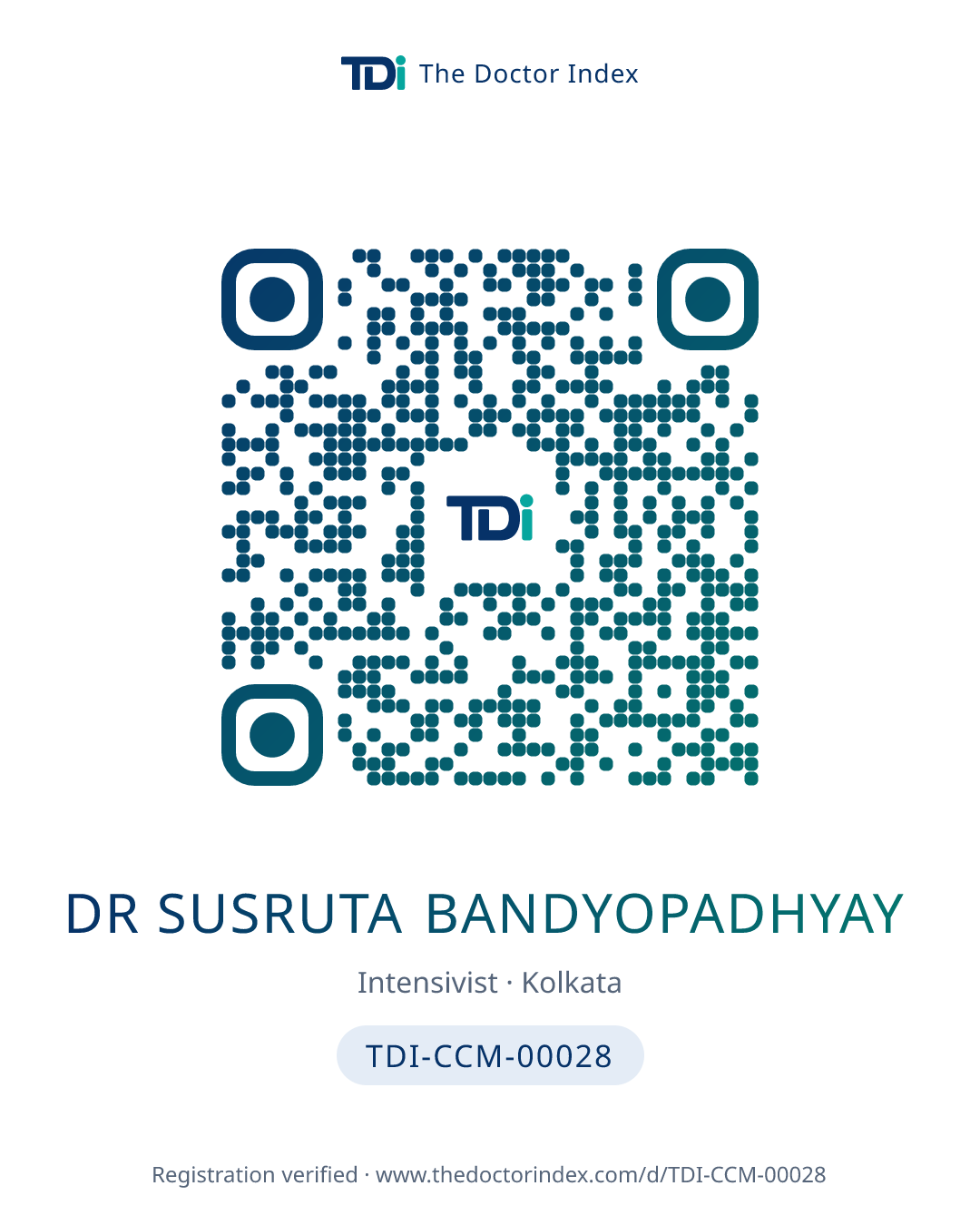 QR card for Dr Susruta Bandyopadhyay, TDI-CCM-00028