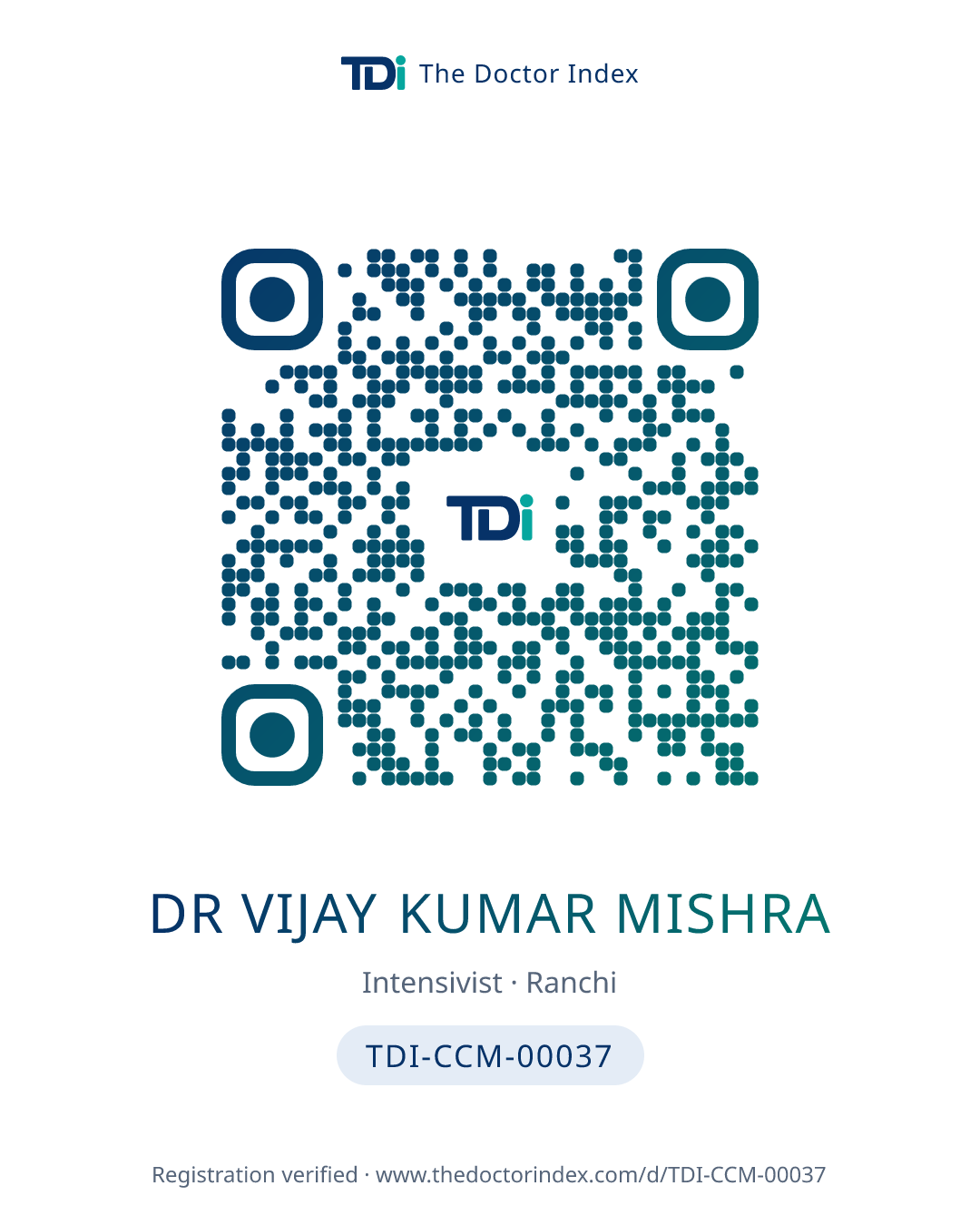 QR card for Dr Vijay Kumar Mishra, TDI-CCM-00037
