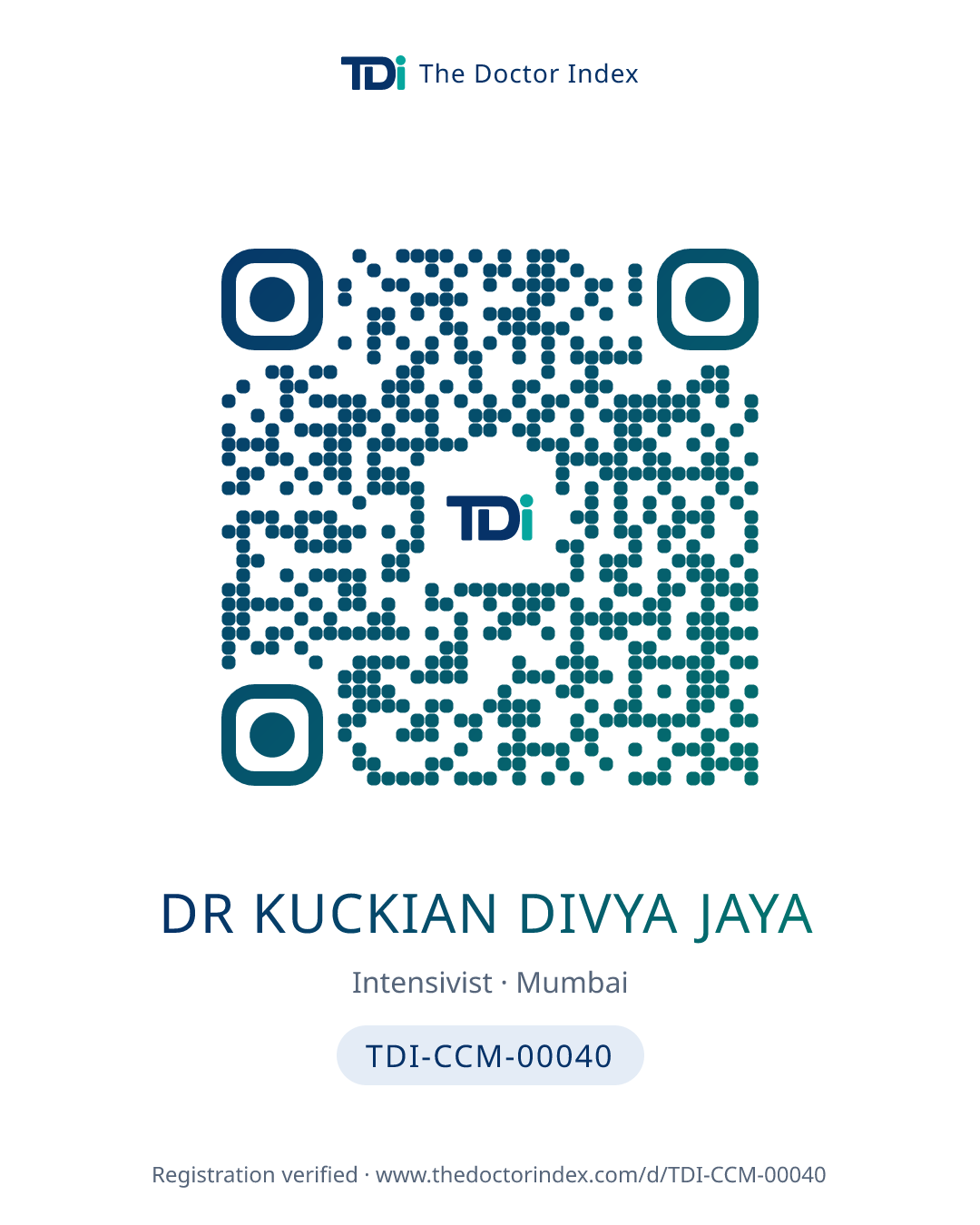 QR card for Dr Kuckian Divya Jaya, TDI-CCM-00040