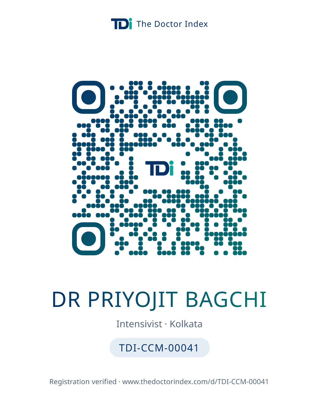 QR card for Dr Priyojit Bagchi, TDI-CCM-00041