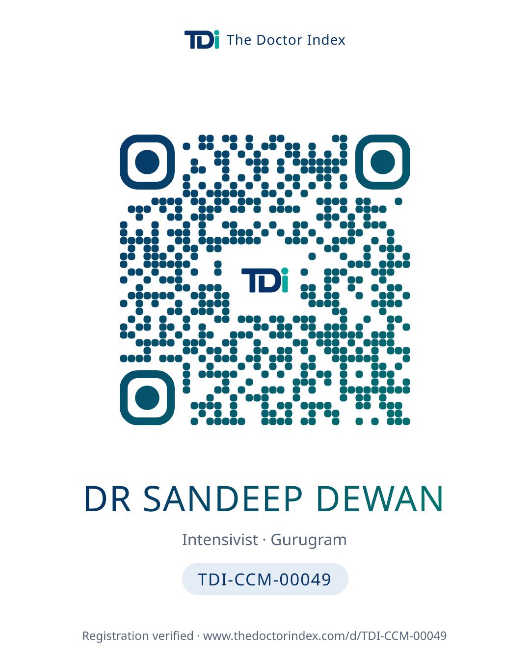QR card for Dr Sandeep Dewan, TDI-CCM-00049