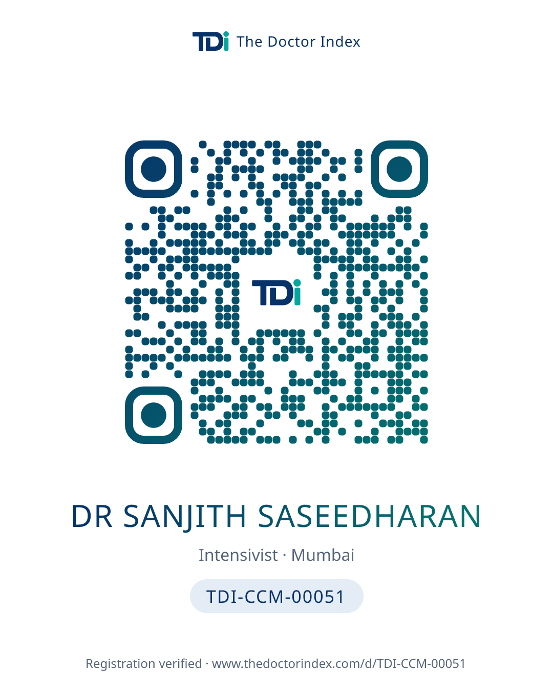 QR card for Dr Sanjith Saseedharan, TDI-CCM-00051