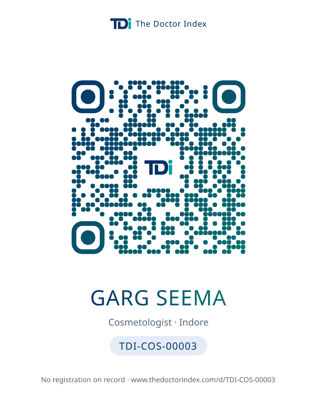 QR card for Garg Seema, TDI-COS-00003