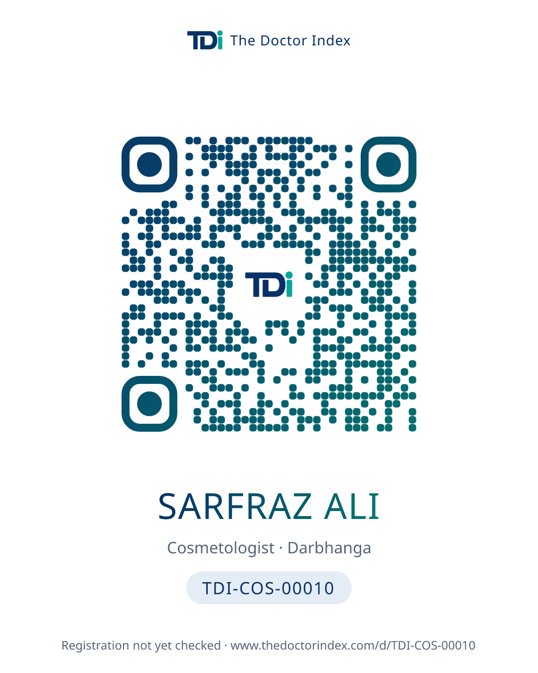 QR card for Sarfraz Ali, TDI-COS-00010