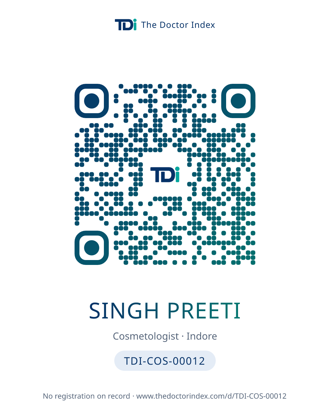 QR card for Singh Preeti, TDI-COS-00012