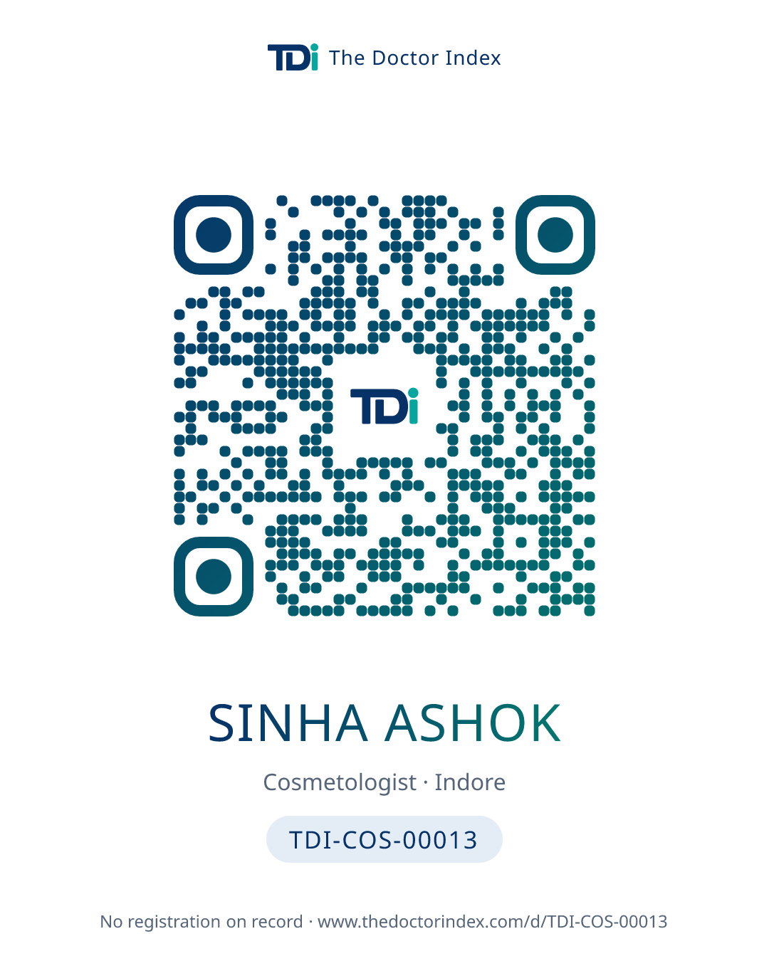 QR card for Sinha Ashok, TDI-COS-00013
