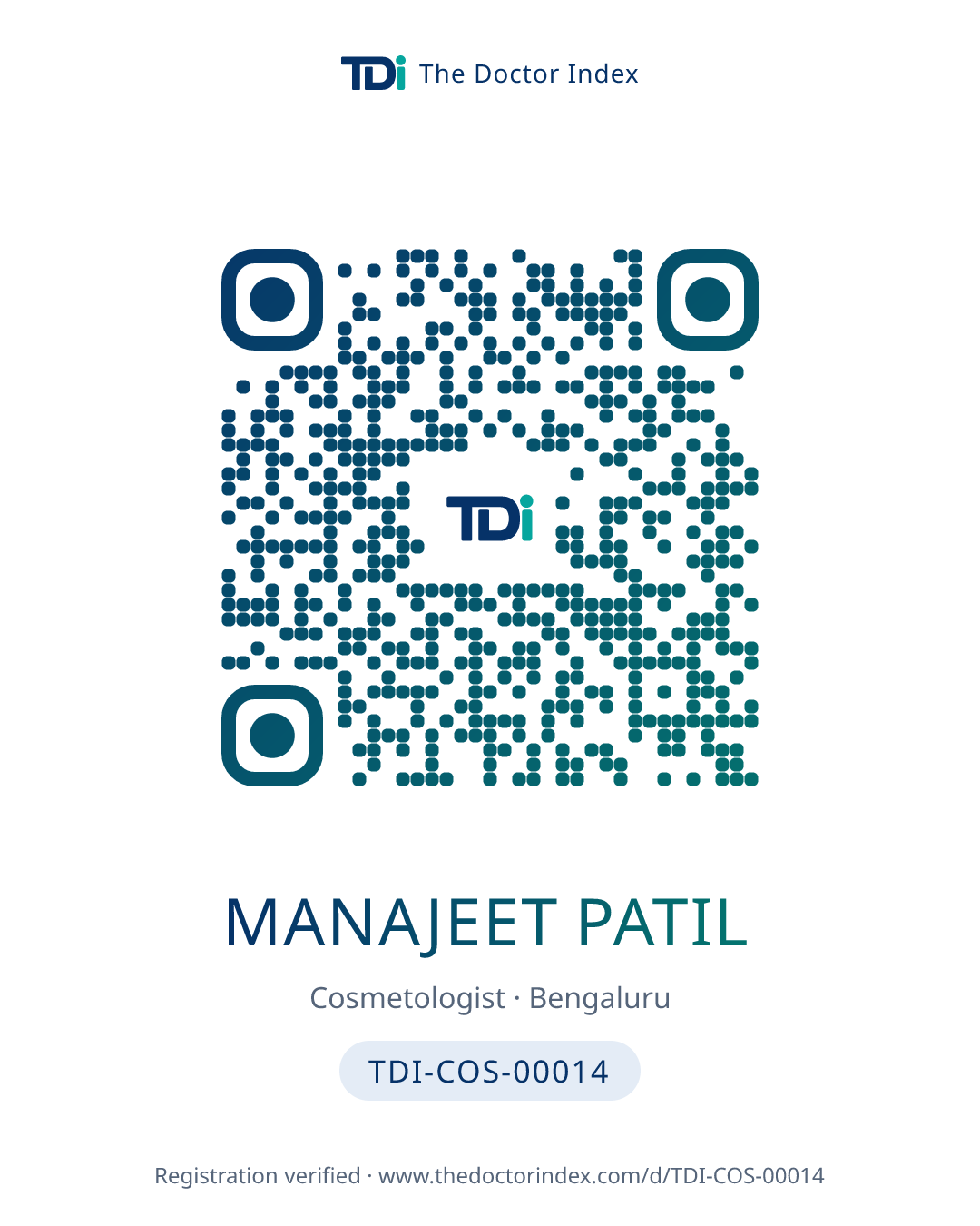 QR card for Manajeet Patil, TDI-COS-00014
