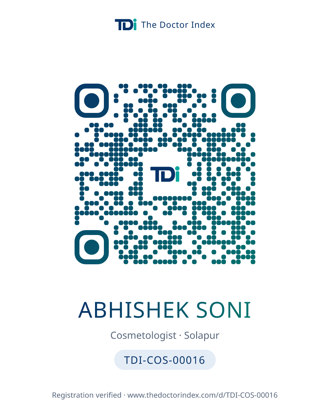 QR card for Abhishek Soni, TDI-COS-00016