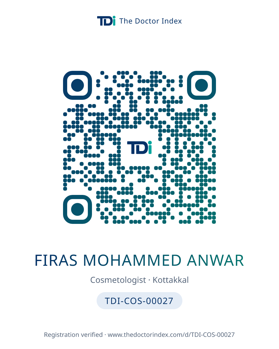 QR card for Firas Mohammed Anwar, TDI-COS-00027