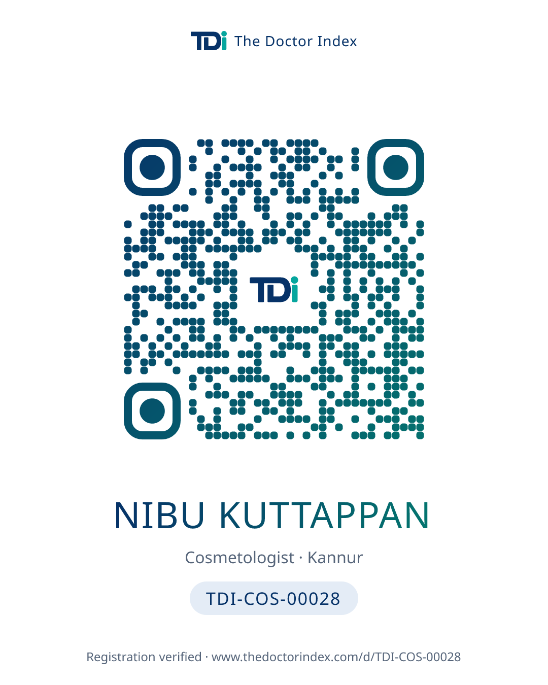 QR card for Nibu Kuttappan, TDI-COS-00028