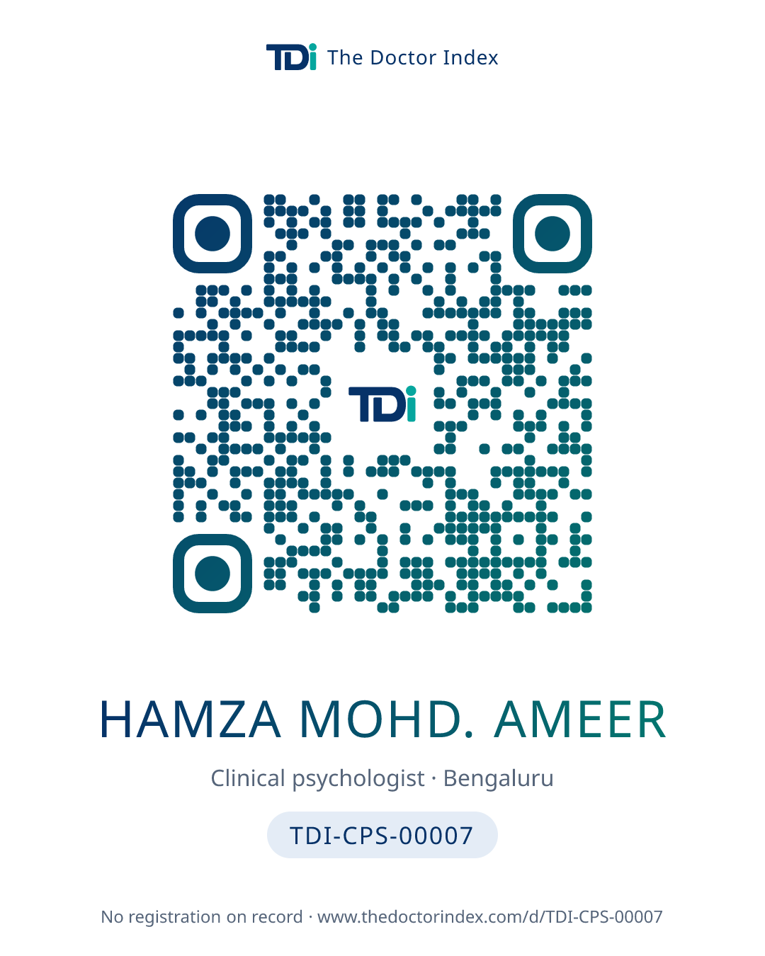 QR card for Hamza Mohd. Ameer, TDI-CPS-00007