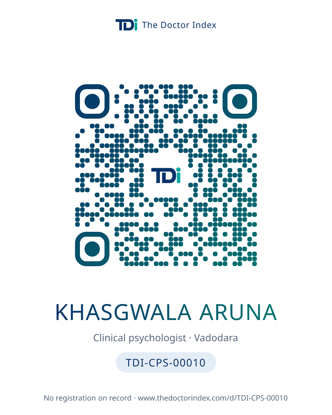 QR card for Khasgwala Aruna, TDI-CPS-00010
