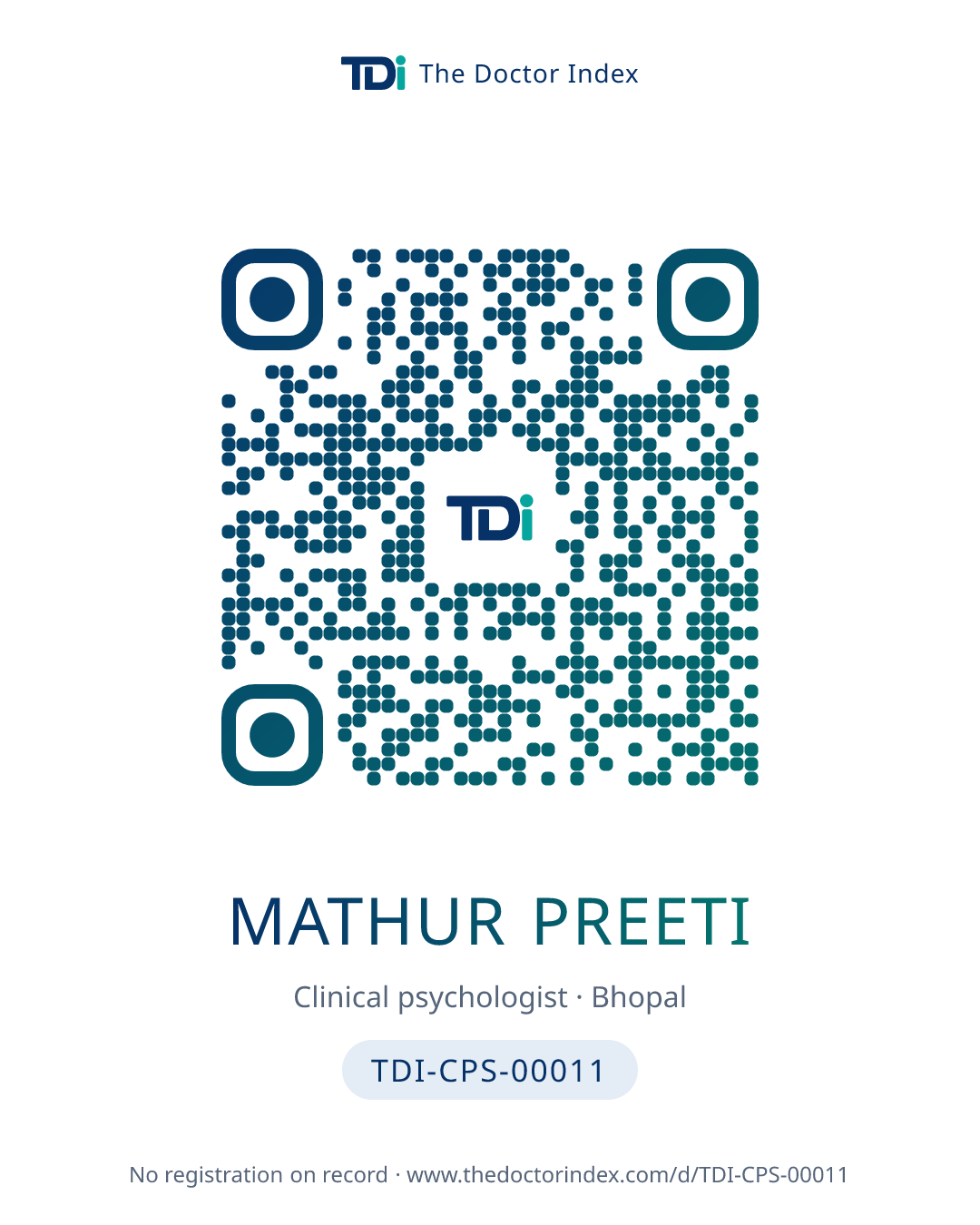 QR card for Mathur Preeti, TDI-CPS-00011