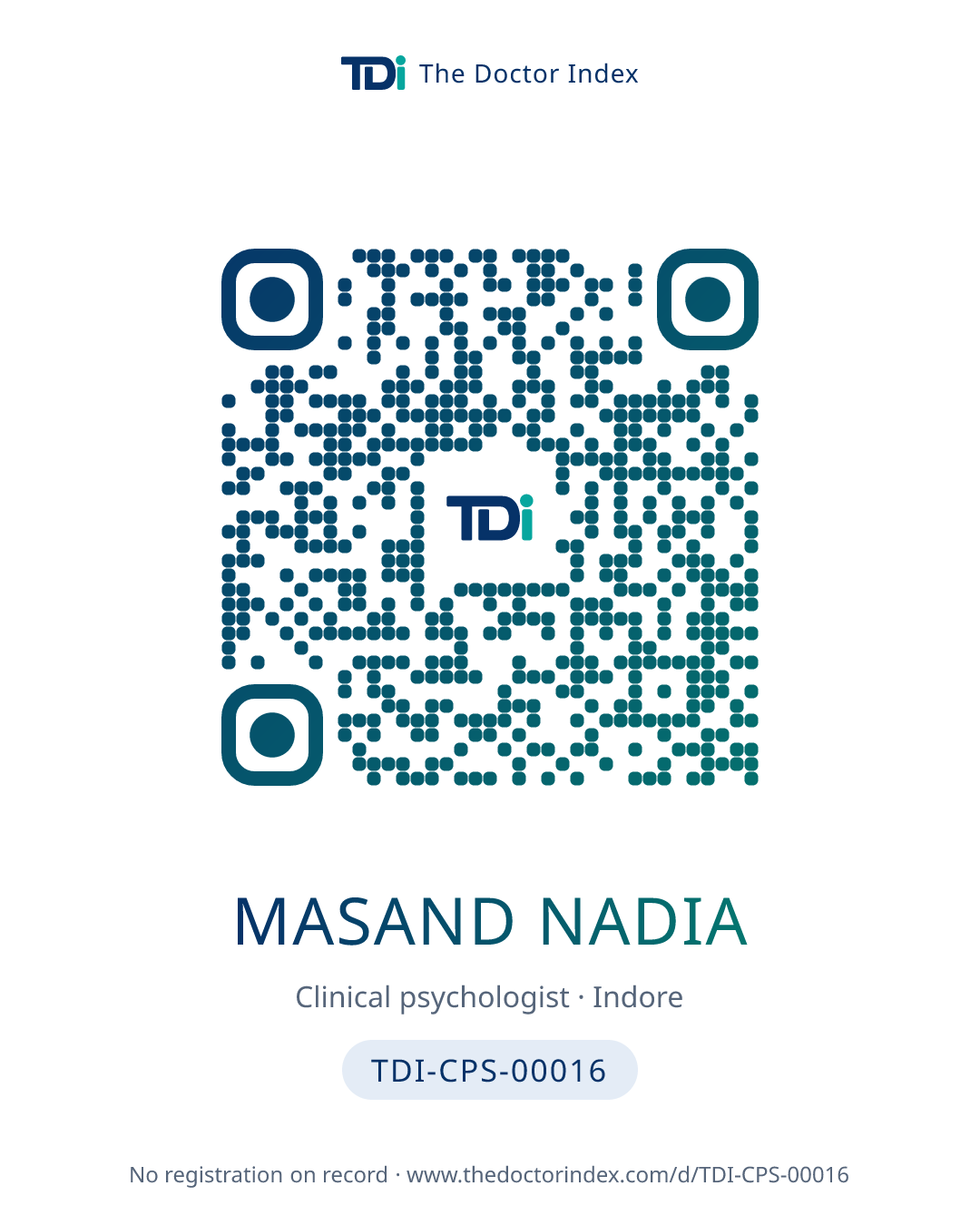 QR card for Masand Nadia, TDI-CPS-00016