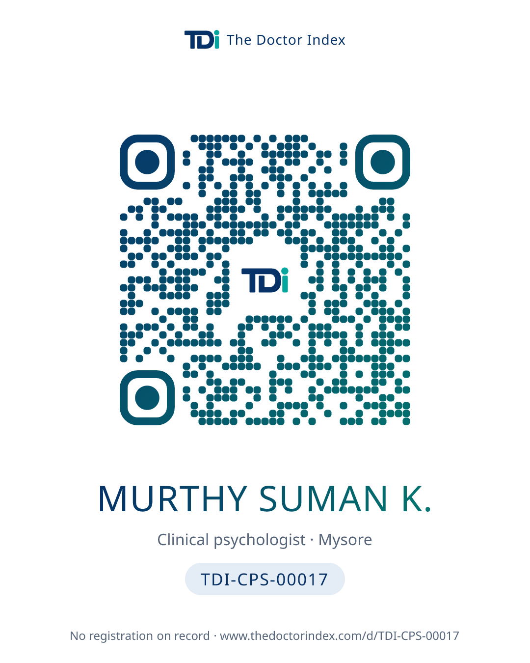QR card for Murthy Suman K., TDI-CPS-00017