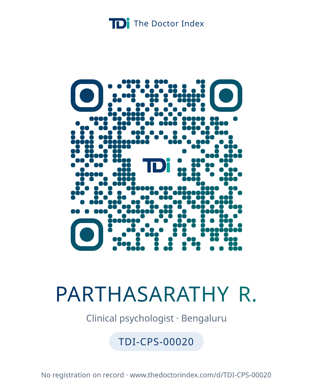 QR card for Parthasarathy R., TDI-CPS-00020