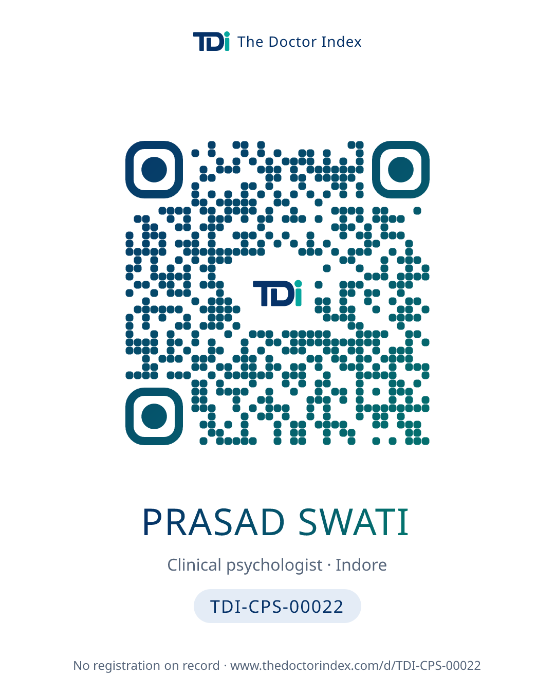 QR card for Prasad Swati, TDI-CPS-00022