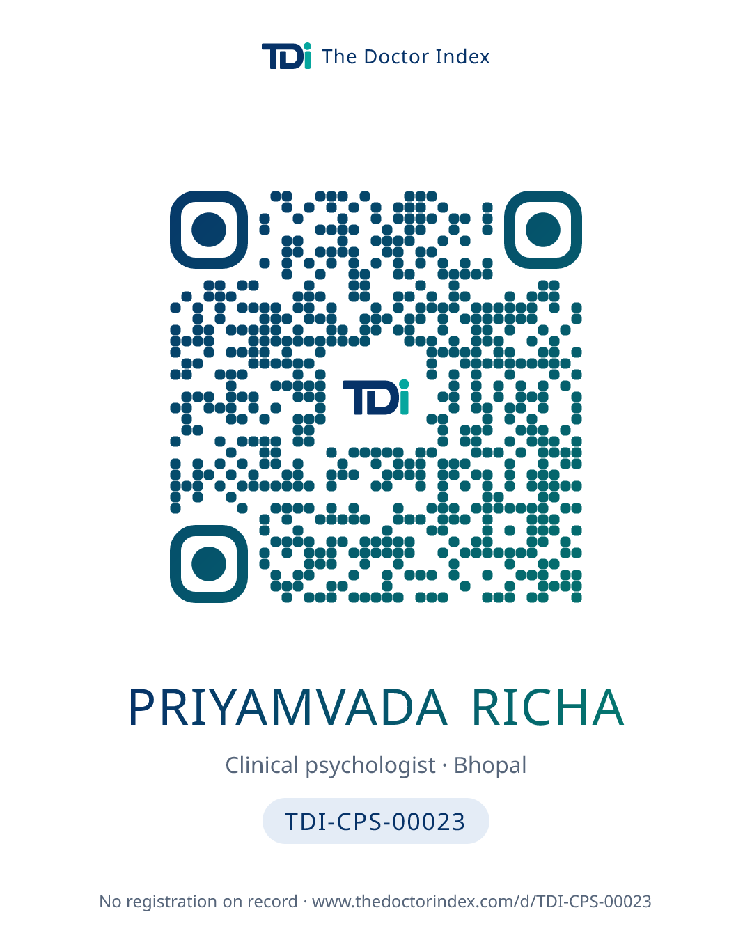 QR card for Priyamvada Richa, TDI-CPS-00023