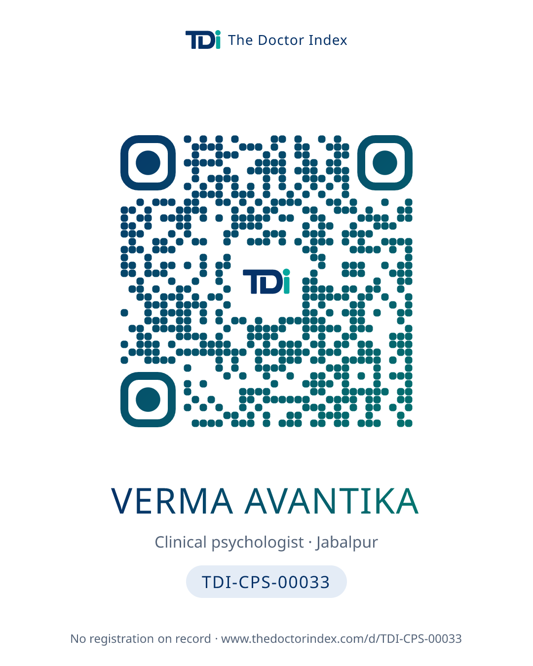 QR card for Verma Avantika, TDI-CPS-00033