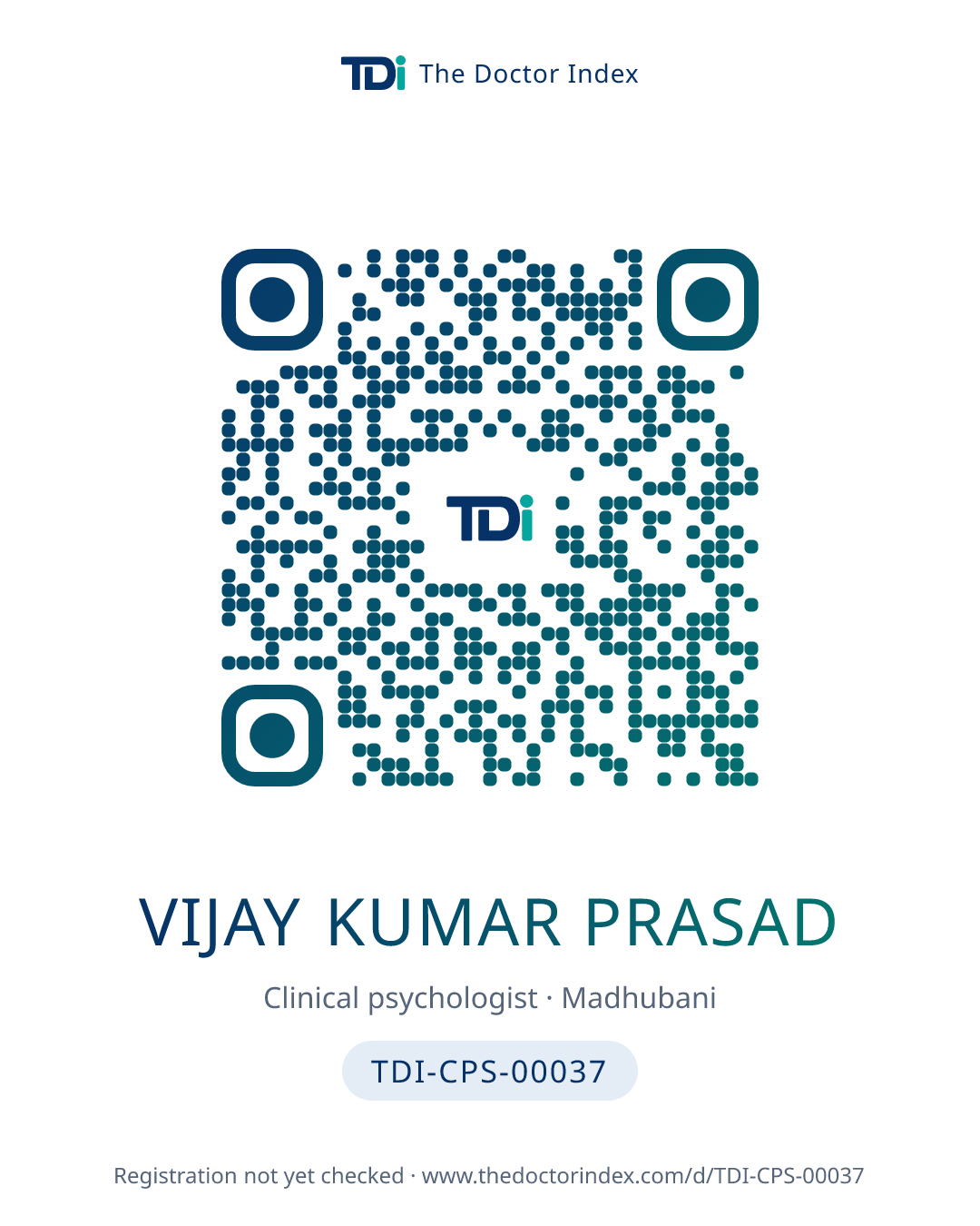 QR card for Vijay Kumar Prasad, TDI-CPS-00037