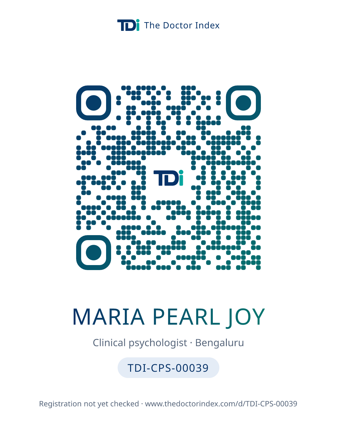QR card for Maria Pearl Joy, TDI-CPS-00039