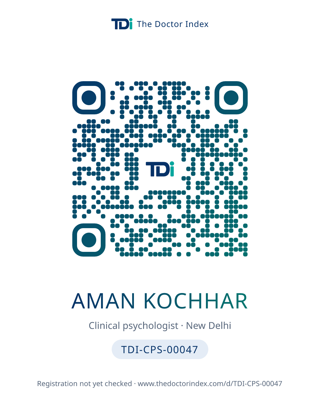 QR card for Aman Kochhar, TDI-CPS-00047