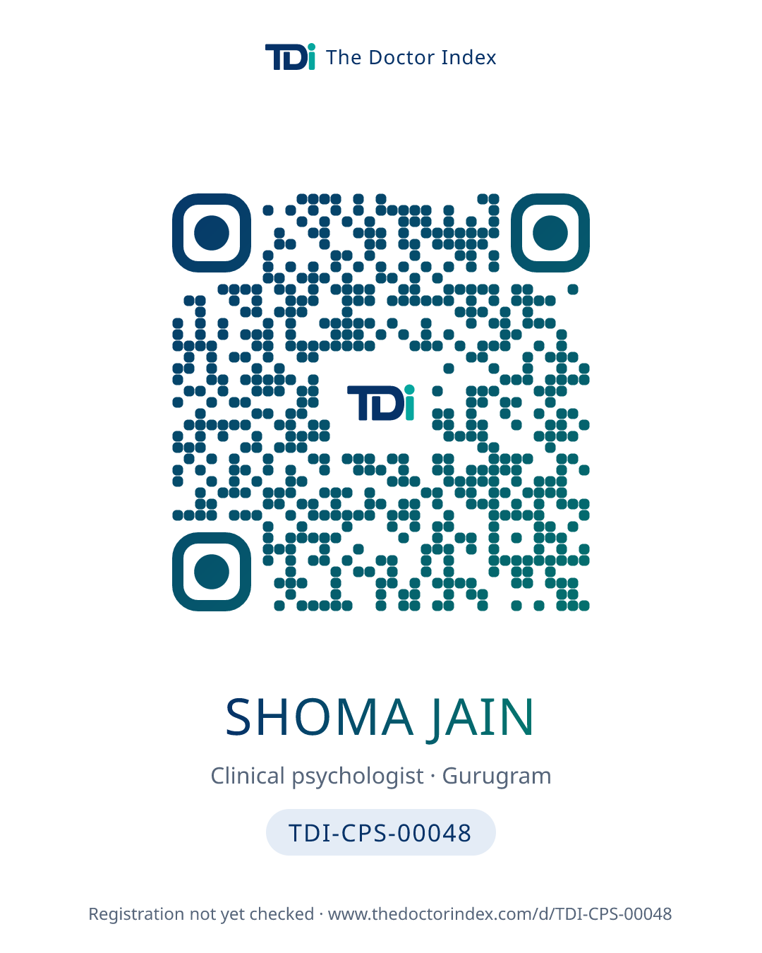 QR card for Shoma Jain, TDI-CPS-00048