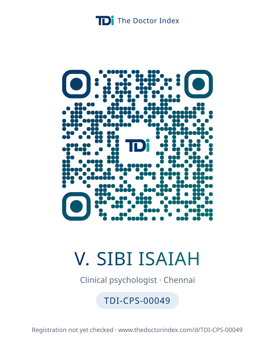 QR card for V. Sibi Isaiah, TDI-CPS-00049