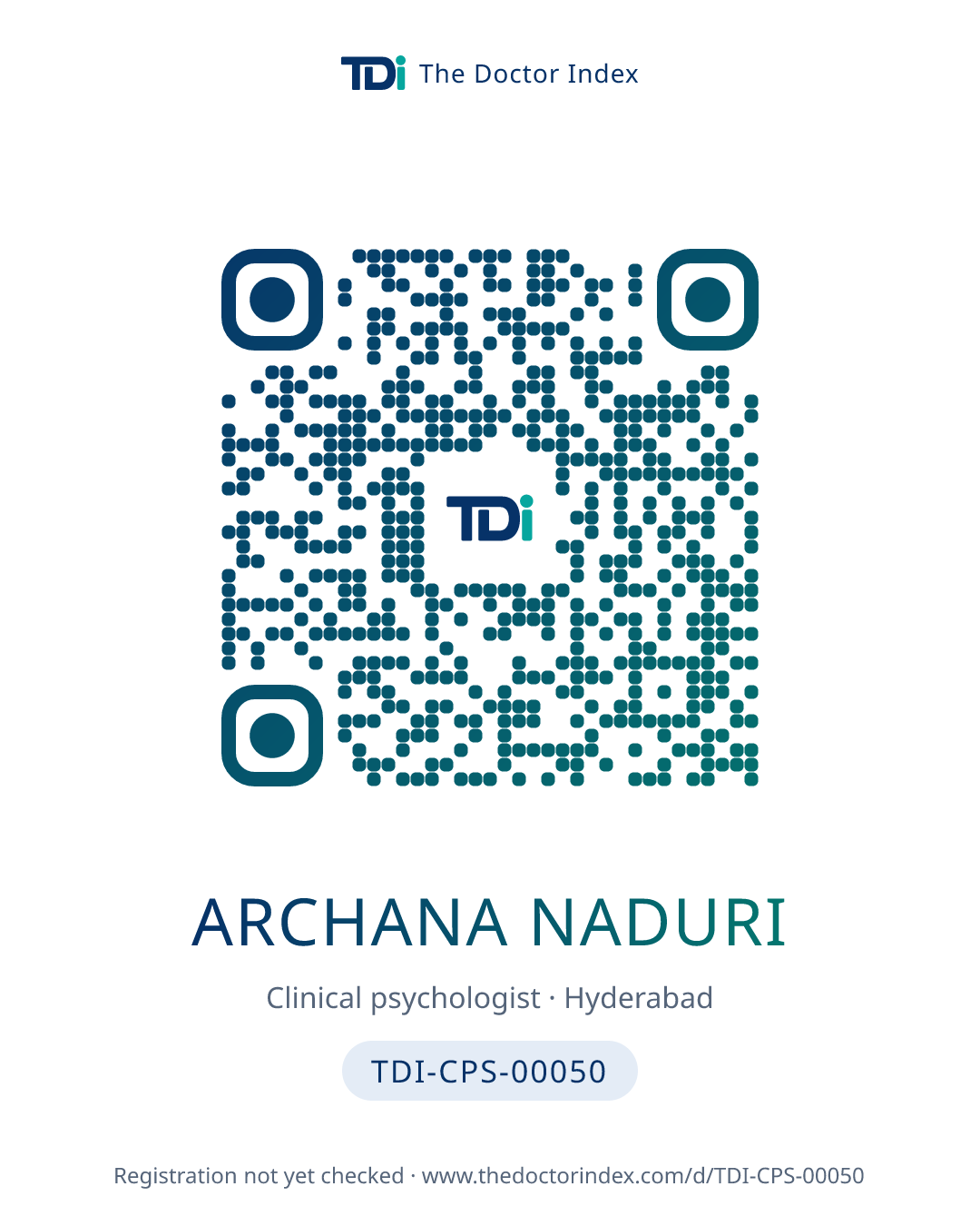 QR card for Archana Naduri, TDI-CPS-00050