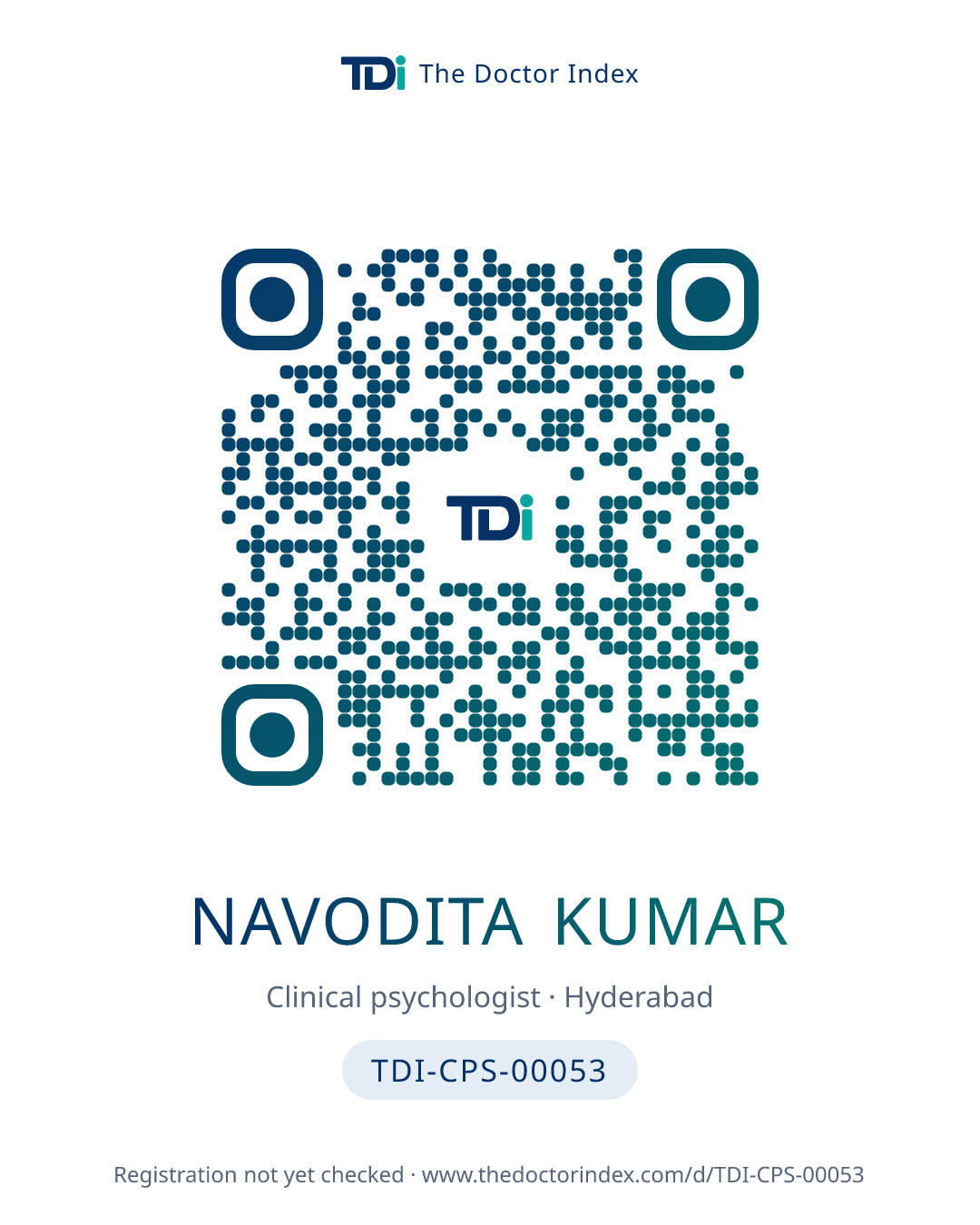 QR card for Navodita Kumar, TDI-CPS-00053