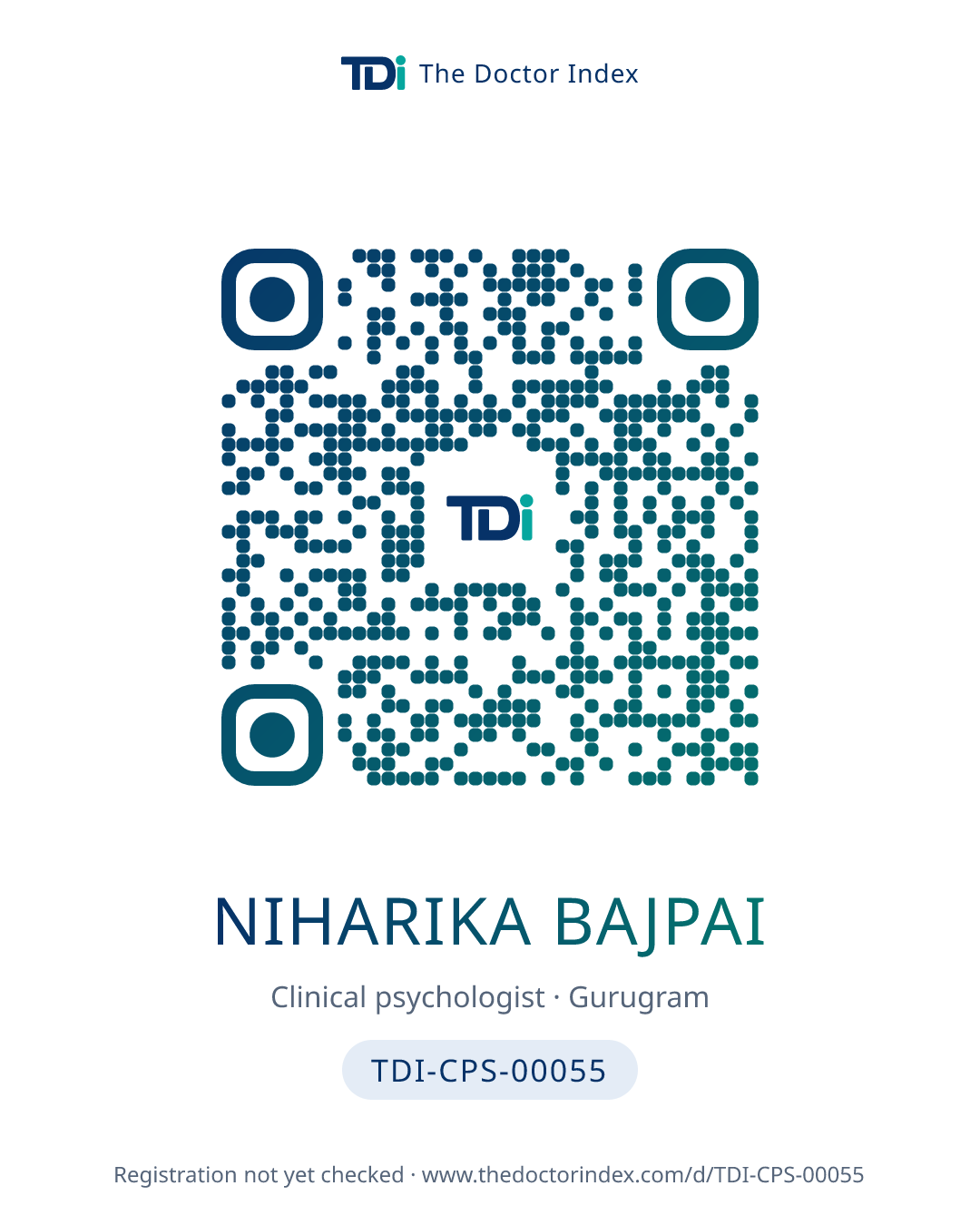 QR card for Niharika Bajpai, TDI-CPS-00055