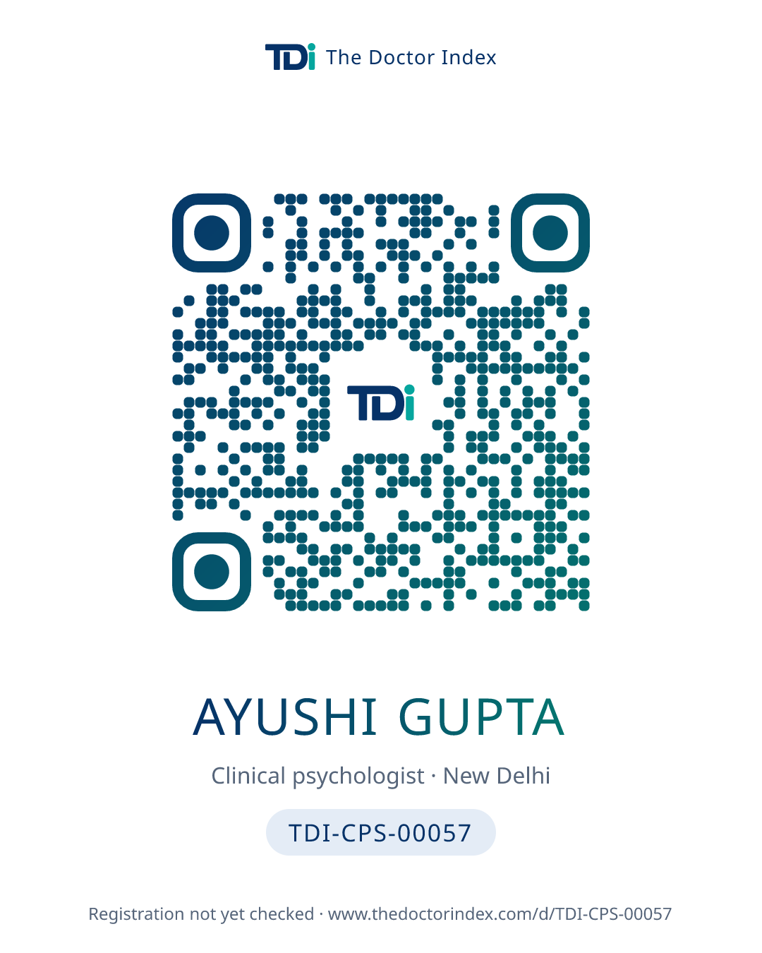 QR card for Ayushi Gupta, TDI-CPS-00057