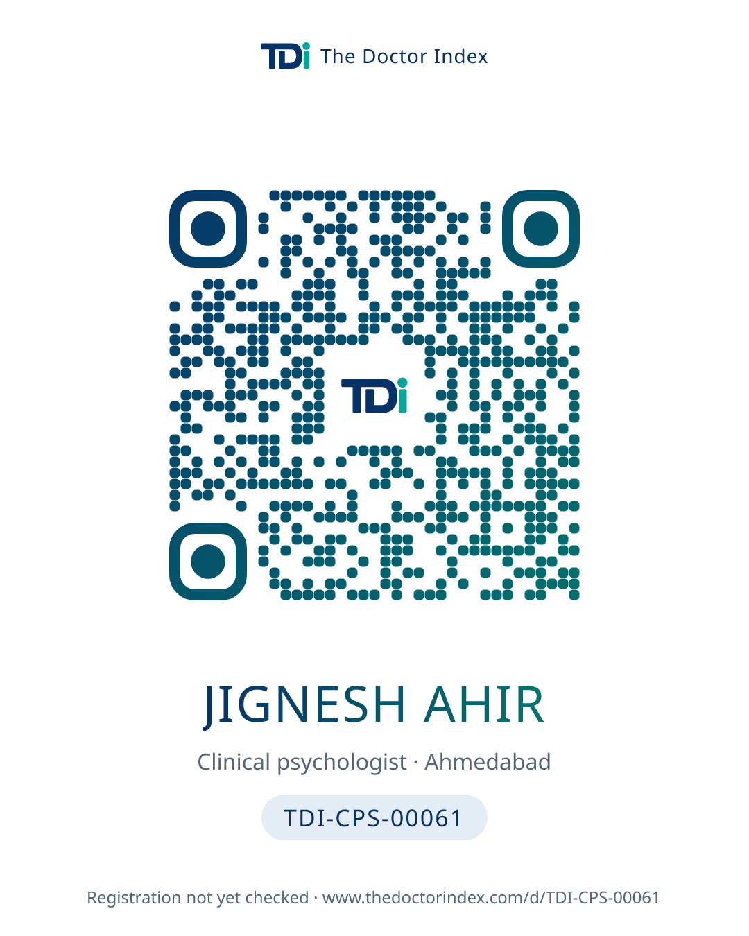 QR card for Jignesh Ahir, TDI-CPS-00061