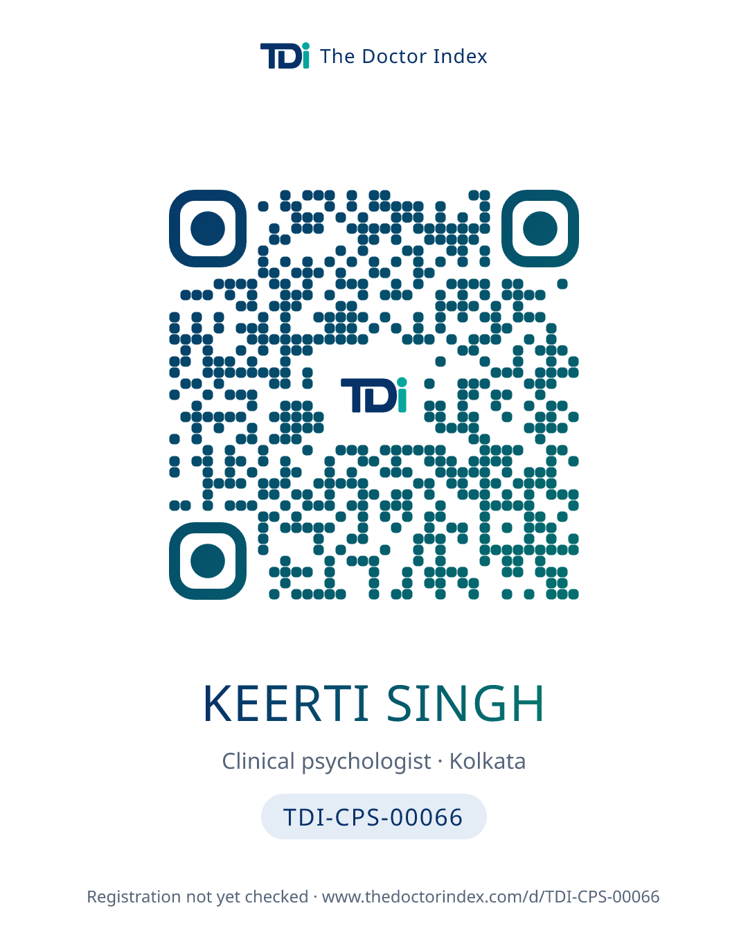 QR card for Keerti Singh, TDI-CPS-00066