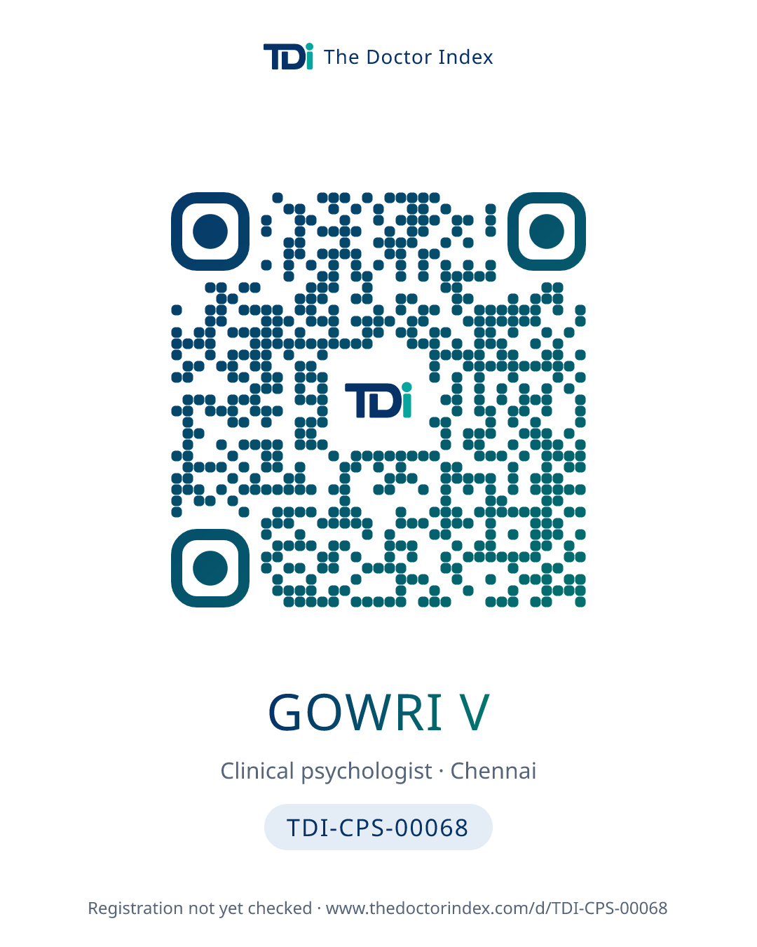 QR card for Gowri V, TDI-CPS-00068