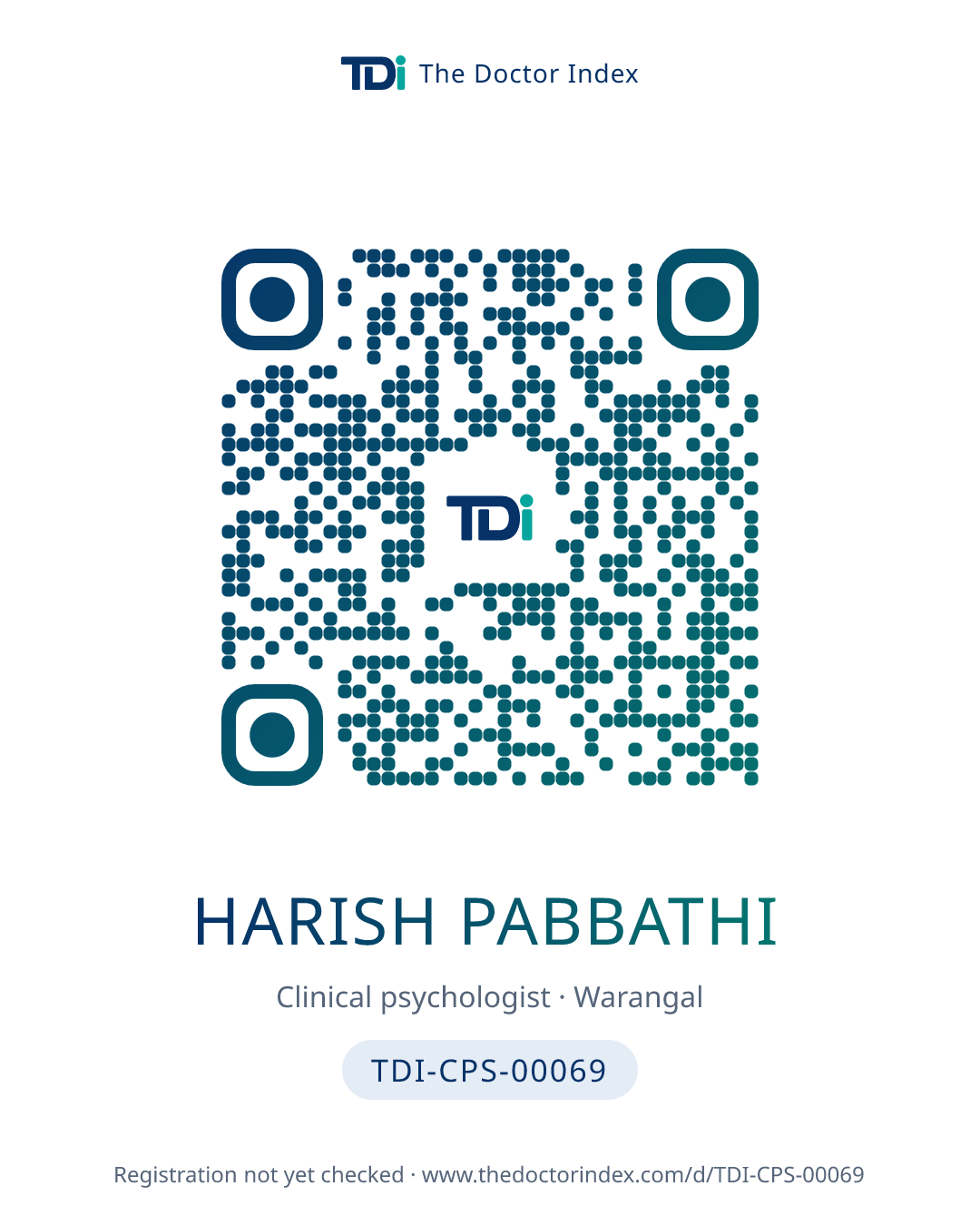 QR card for Harish Pabbathi, TDI-CPS-00069