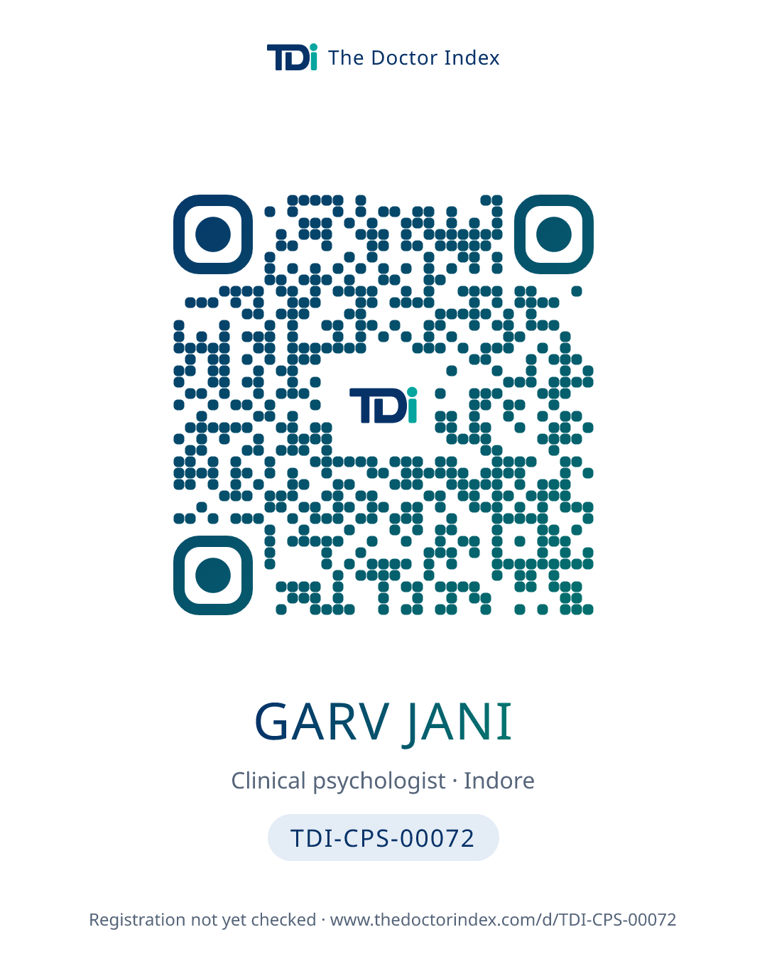 QR card for Garv Jani, TDI-CPS-00072