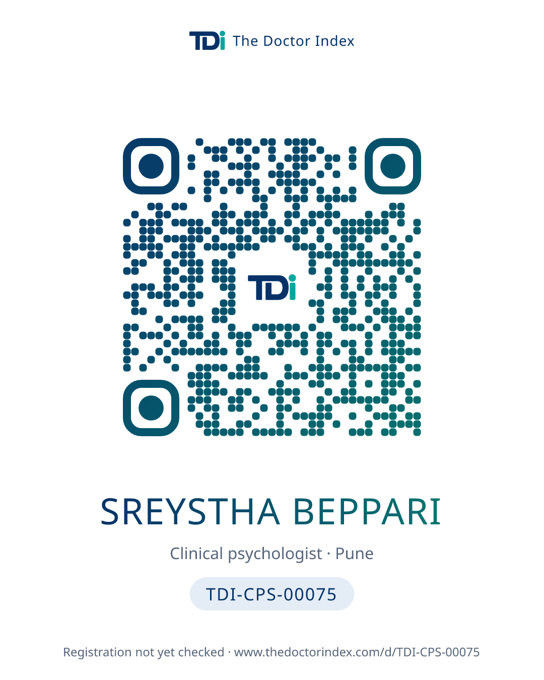 QR card for Sreystha Beppari, TDI-CPS-00075