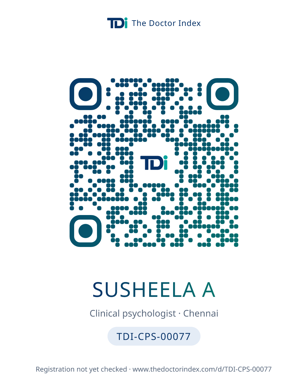 QR card for Susheela A, TDI-CPS-00077