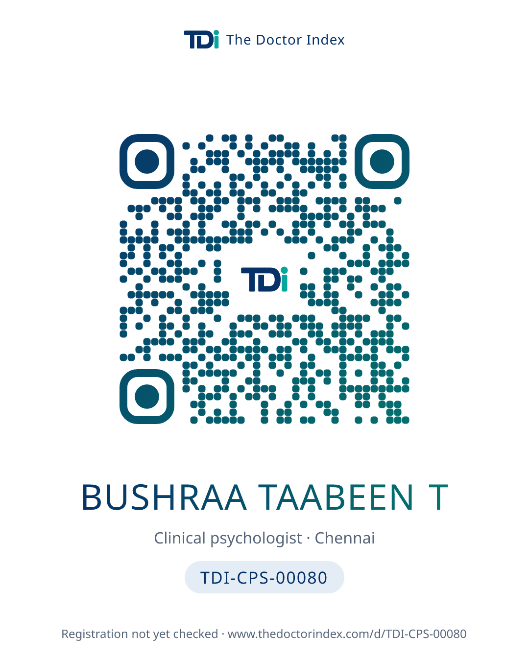 QR card for Bushraa Taabeen T, TDI-CPS-00080
