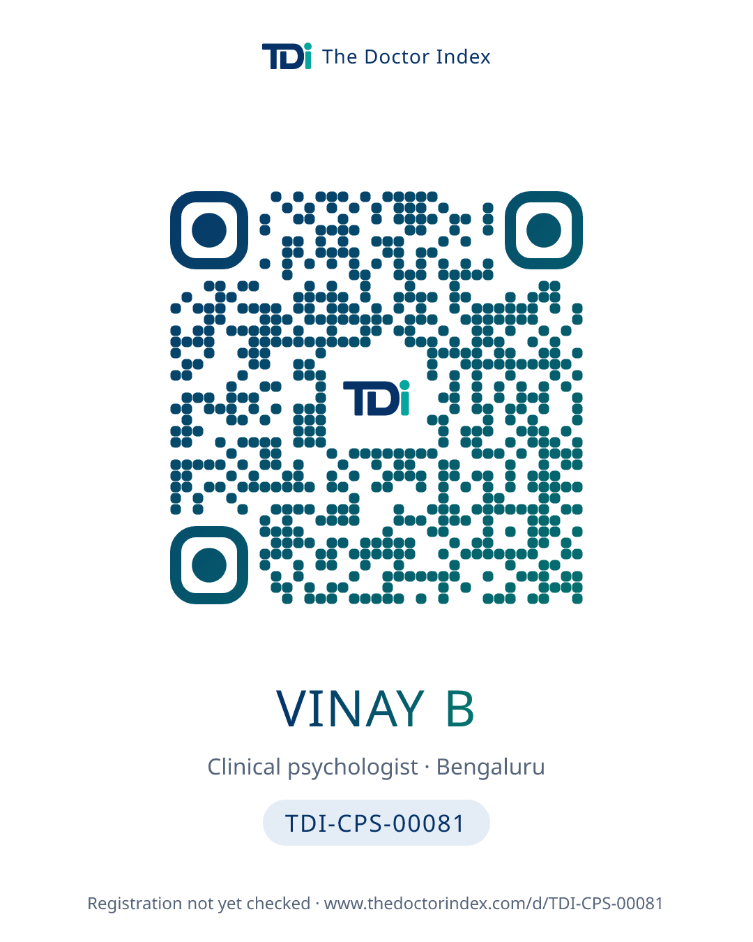 QR card for Vinay B, TDI-CPS-00081