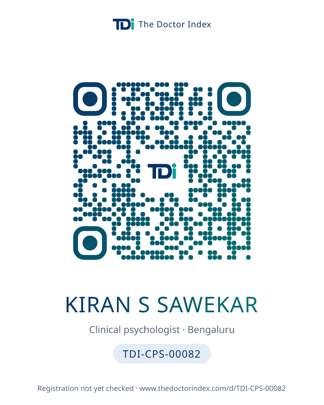 QR card for Kiran S Sawekar, TDI-CPS-00082