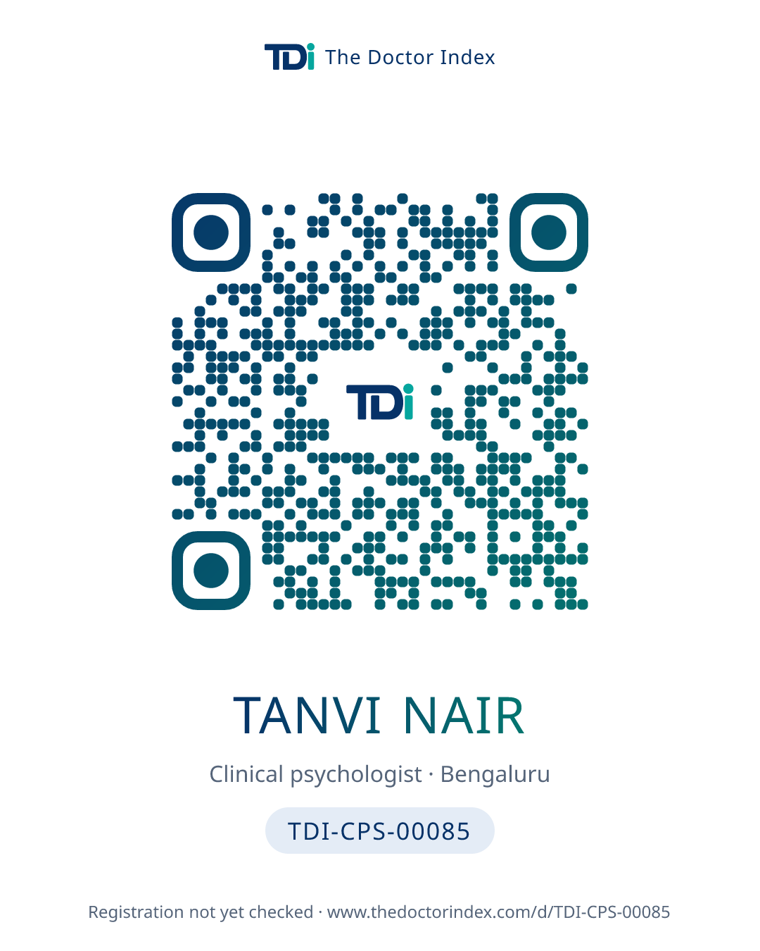 QR card for Tanvi Nair, TDI-CPS-00085