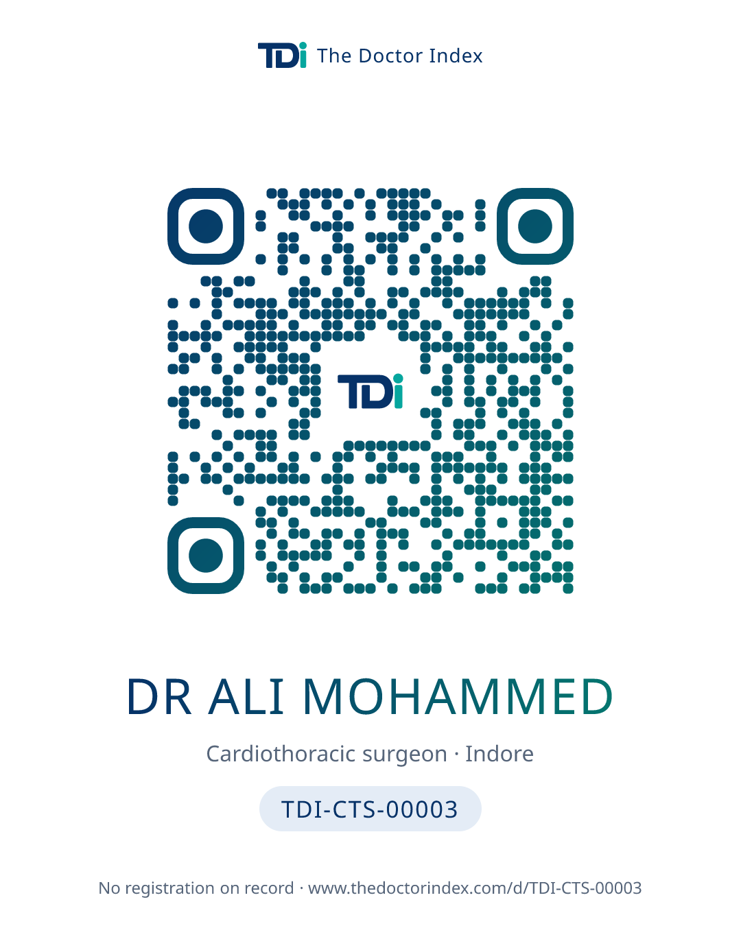QR card for Dr Ali Mohammed, TDI-CTS-00003