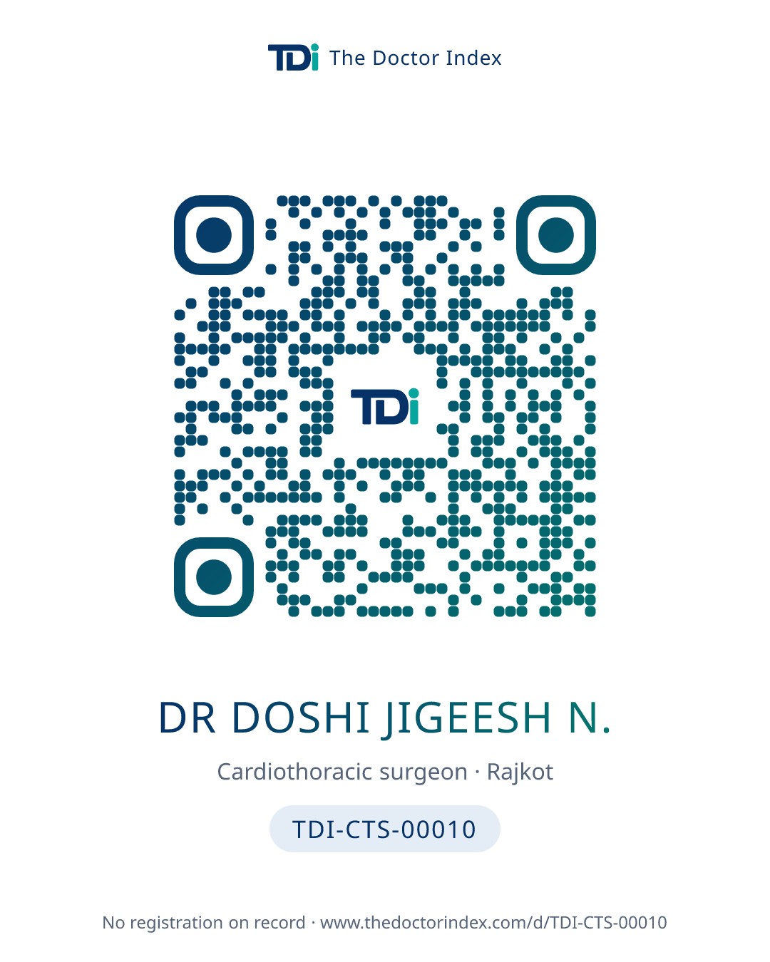 QR card for Dr Doshi Jigeesh N., TDI-CTS-00010