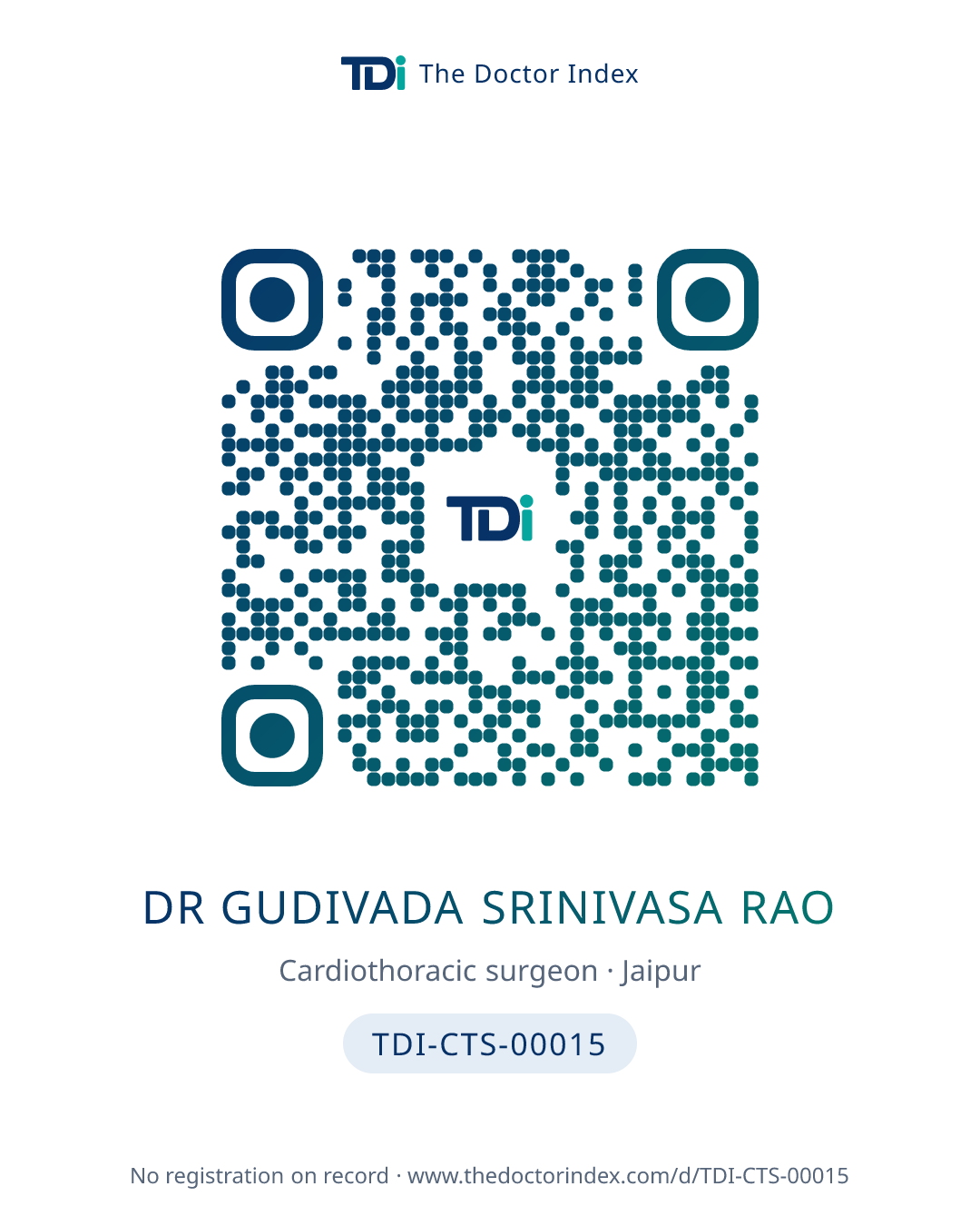 QR card for Dr Gudivada Srinivasa Rao, TDI-CTS-00015